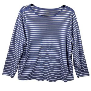 L.L. Bean Striped Top Women 1X-Plus Blue Supima Cotton Long Sleeve Nautical